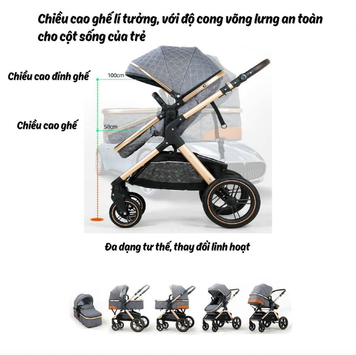 Xe Nôi Belecoo Gấp Gọn Màu Xám