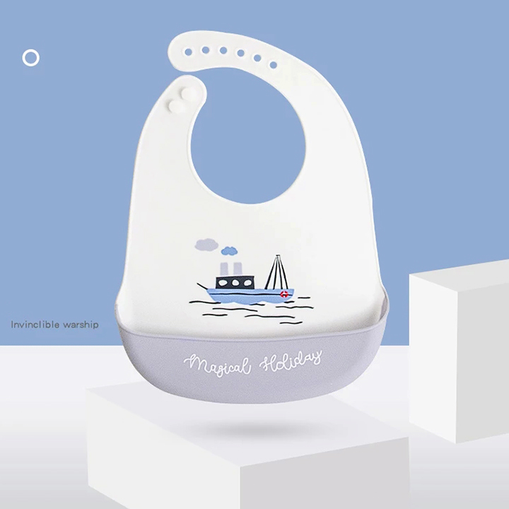 Yếm ăn dặm silicone có máng Pomo tàu thủy