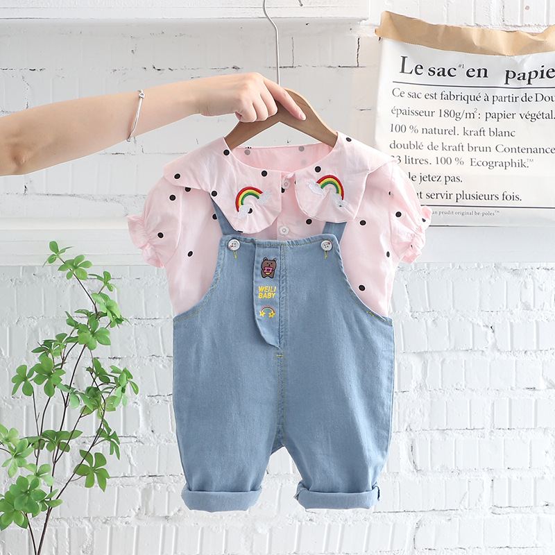 SG501 - Set Yếm Jean Cho Bé Gái Cổ Tiểu Thư - Màu Trắng
