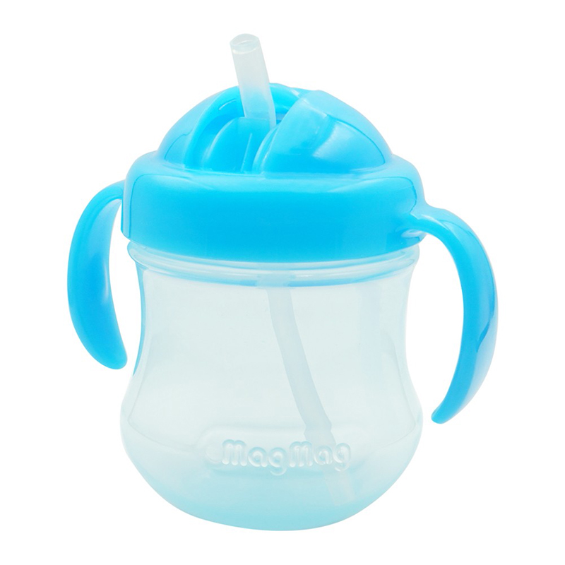 Bình uống nước tay cầm có ống hút 200ml - Màu xanh dương