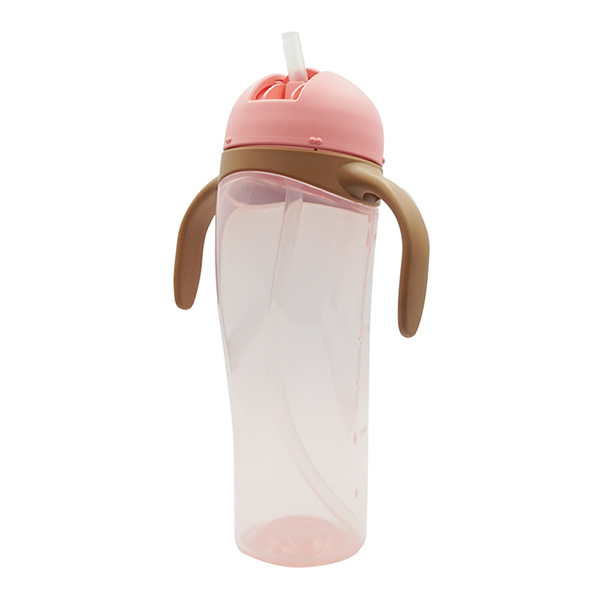 Bình uống nước tay cầm có ống hút 330ml - Màu hồng