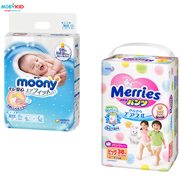 So sánh bỉm tã Merries và Moony cho bé