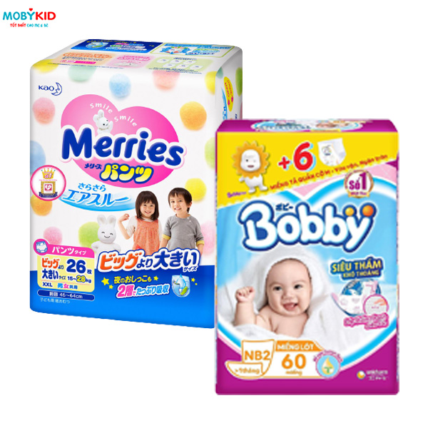 So sánh bỉm Bobby và bỉm Merries cho trẻ sơ sinh, nên mua loại nào?